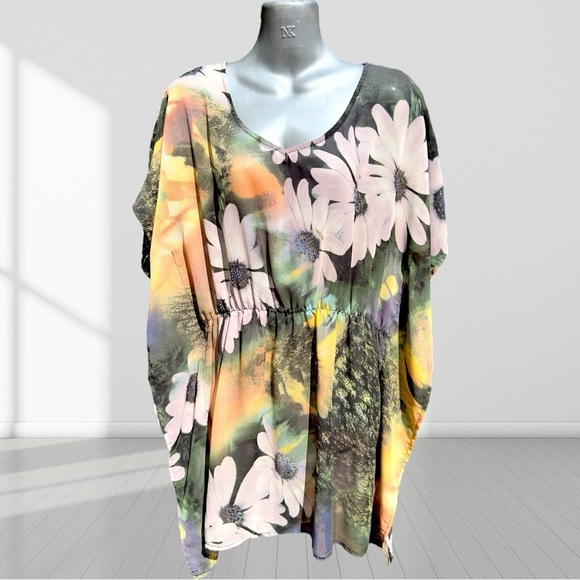 Womens Floral Short Sleeve V Neck swimsuit coverup  Small - Picture 3 of 12